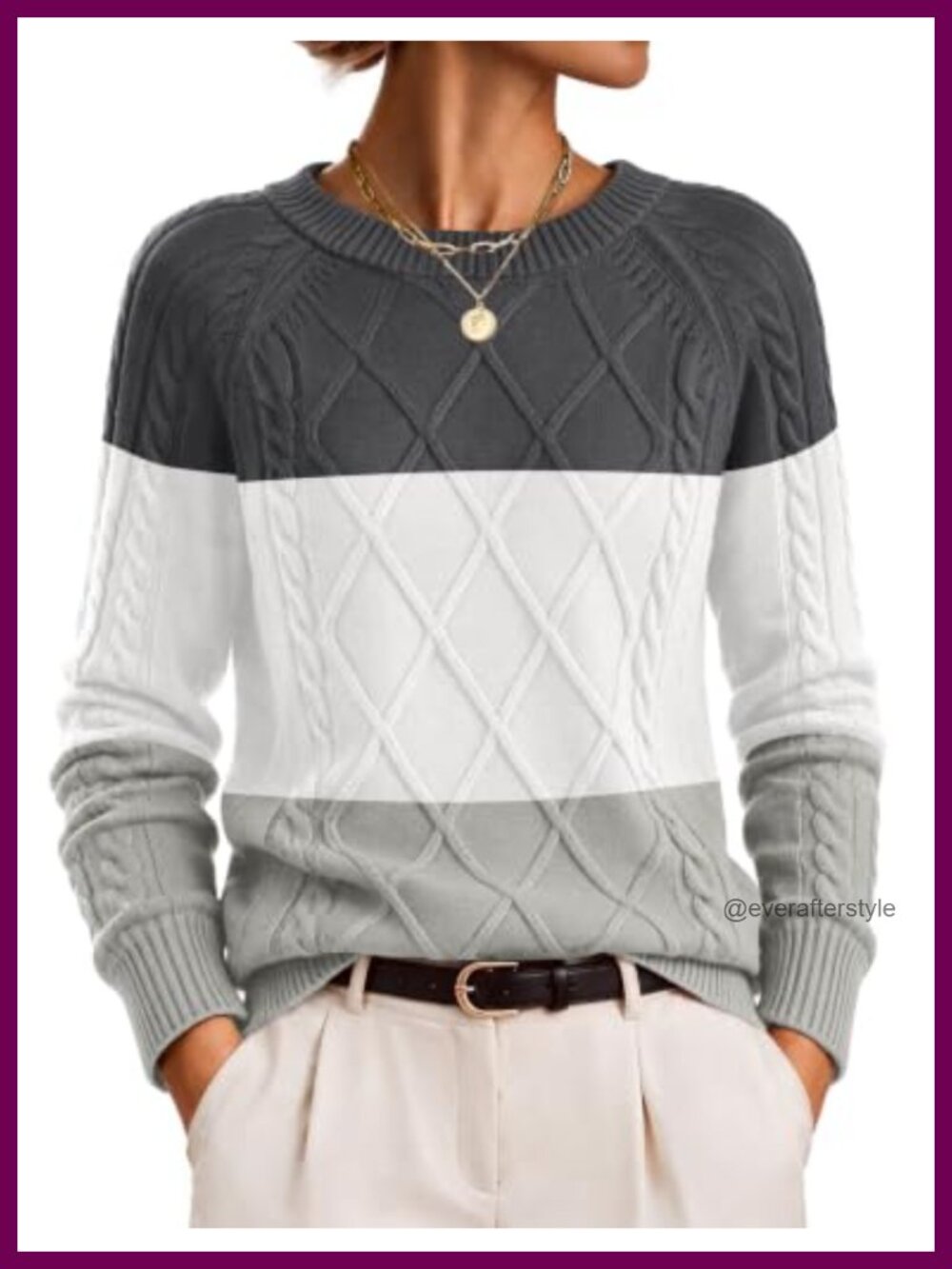 Cable Knit Crew Neck Long Sleeve Pullover Sweater